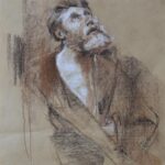 Mann schaut nach oben,
30 × 40 cm,
Technik: Acryl / Pastellkreide auf Kraftpapier