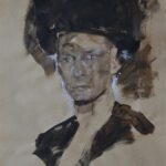 Mann mit Hut,
42 × 59 cm,
Technik: Acryl / Pastellkreide auf Kraftpapier