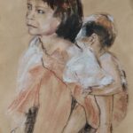 Mädchen mit Baby,
42 × 59 cm,
Technik: Acryl / Pastellkreide auf Kraftpapier